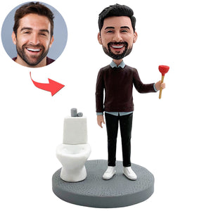 Custom Funny Bobblehead Unclogging The Toilet